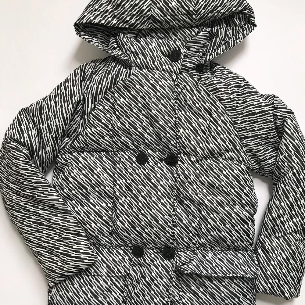 Whistles Longline Oversized Puffer Coat with Black & White Lightning Pattern